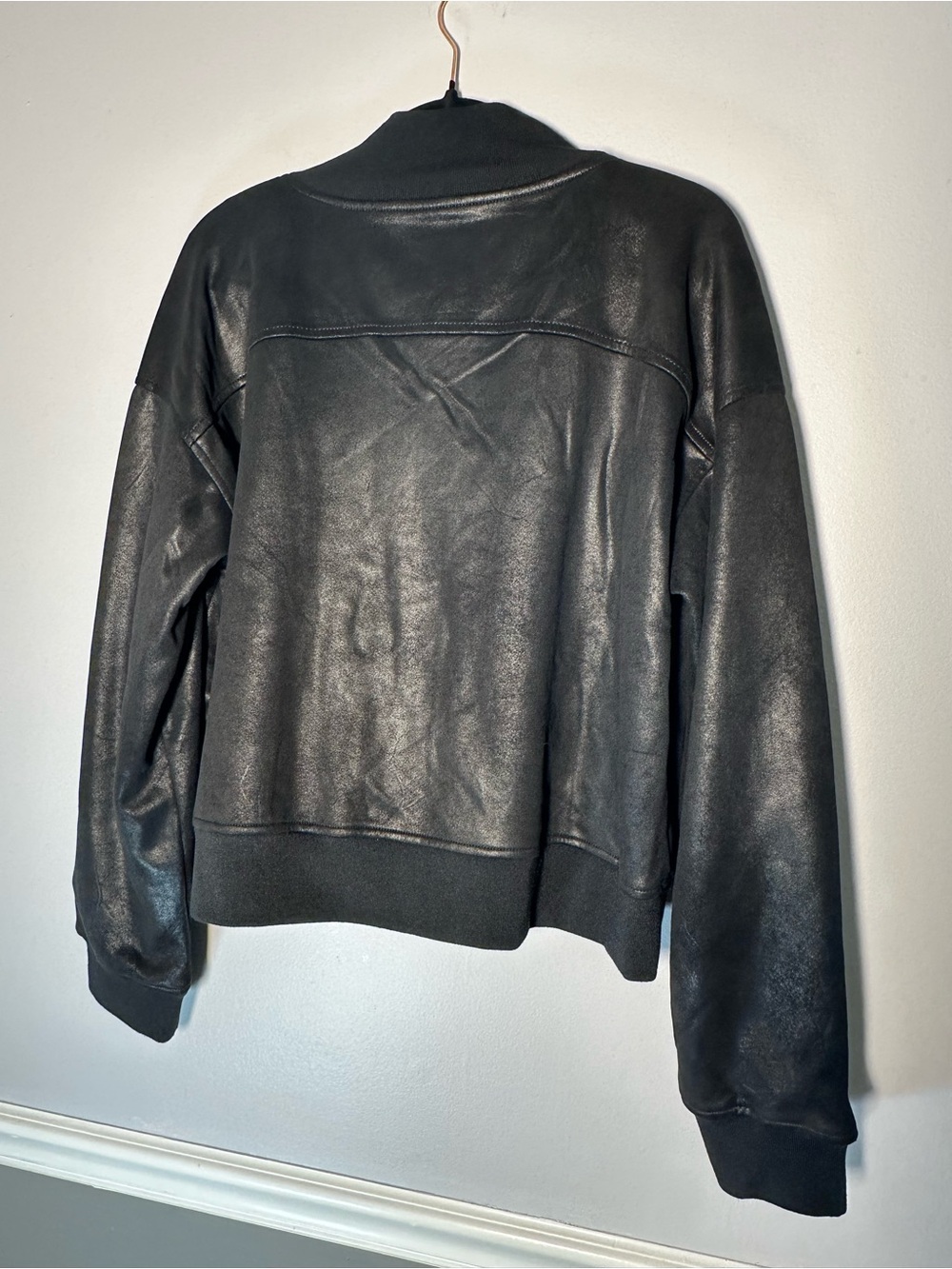 Evereve Aviator Black Faux Leather Bomber Jacket Large - Picture 6 of 15